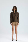 Brown Lace Overlay Shirt