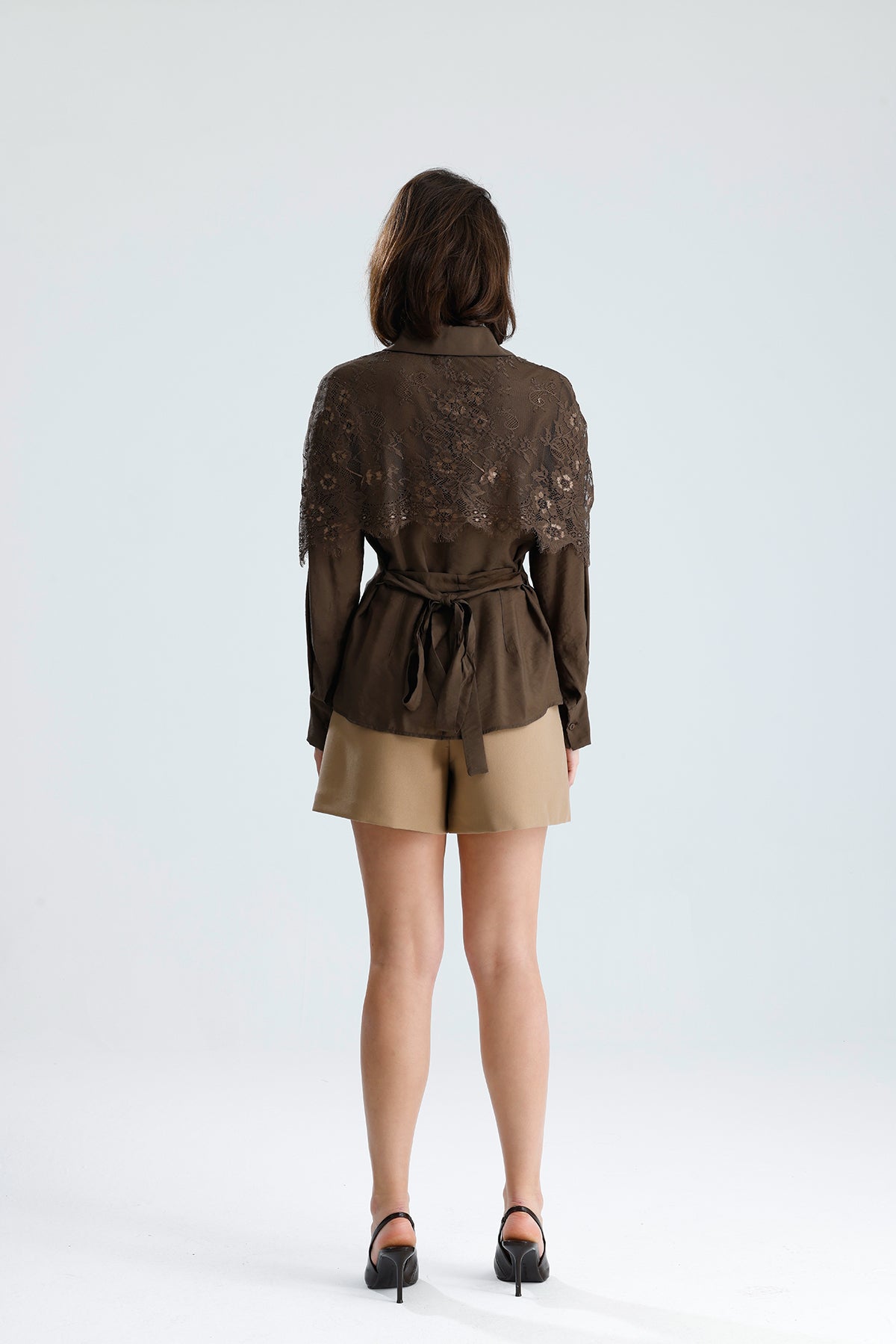 Brown Lace Overlay Shirt