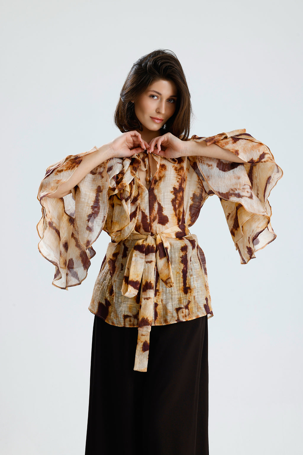 Tie-Dye Ruffle Blouse