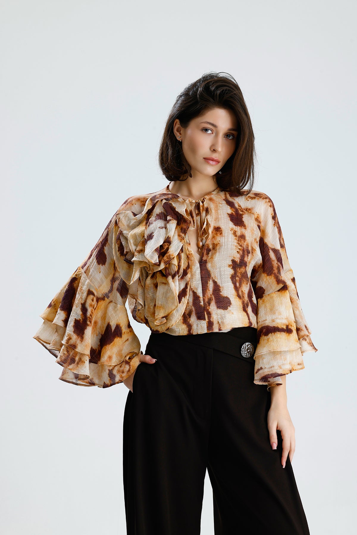 Tie-Dye Ruffle Blouse