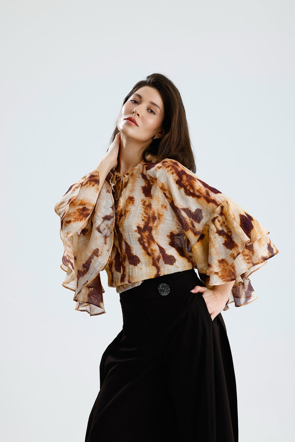 Tie-Dye Ruffle Blouse