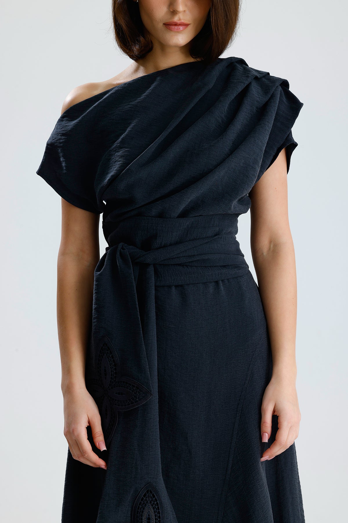 Gray Bloom Asymmetrical Midi Dress