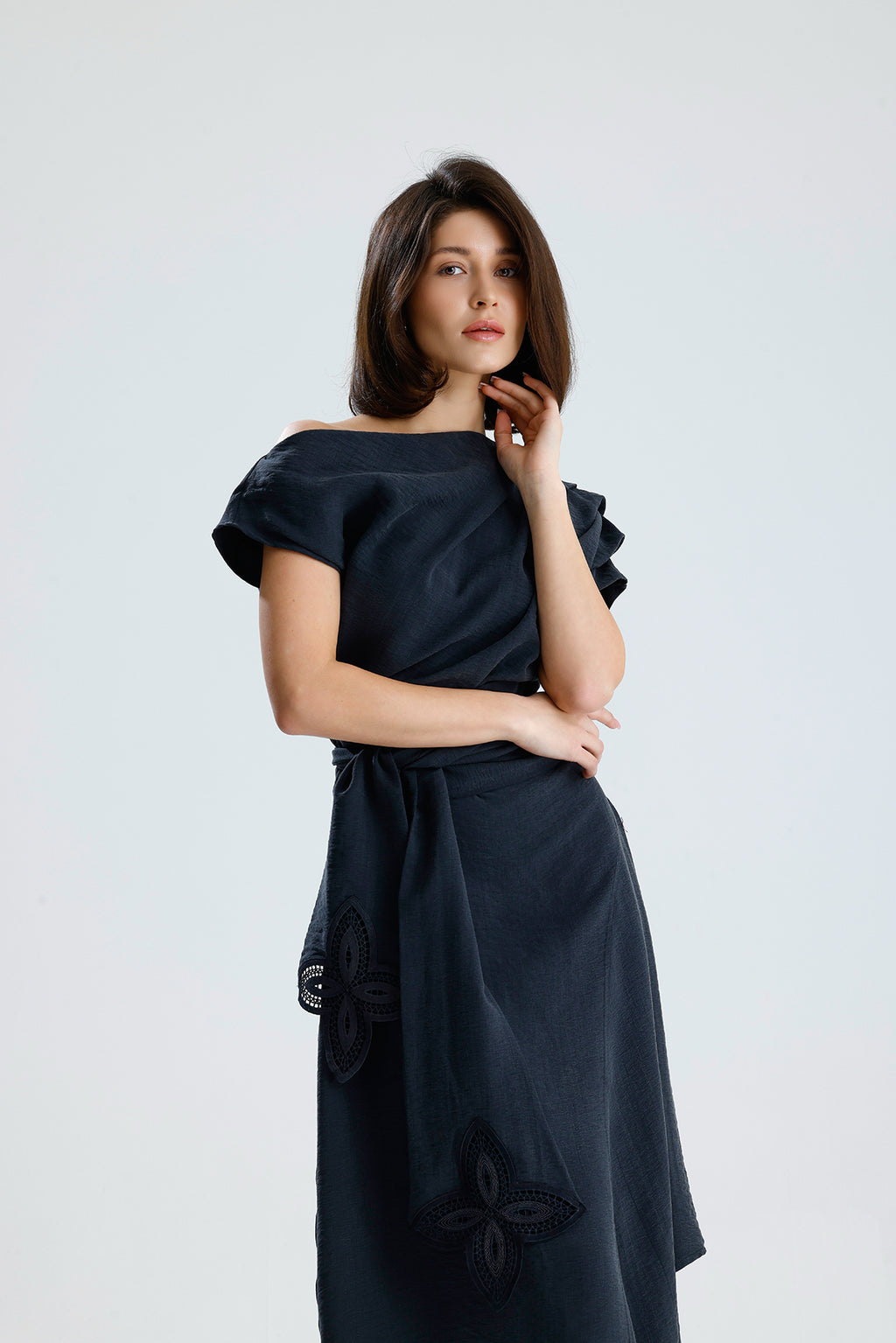 Gray Bloom Asymmetrical Midi Dress