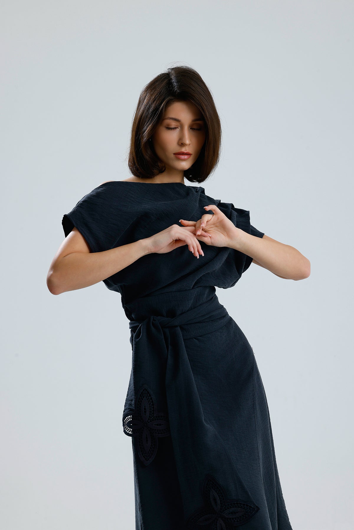 Gray Bloom Asymmetrical Midi Dress