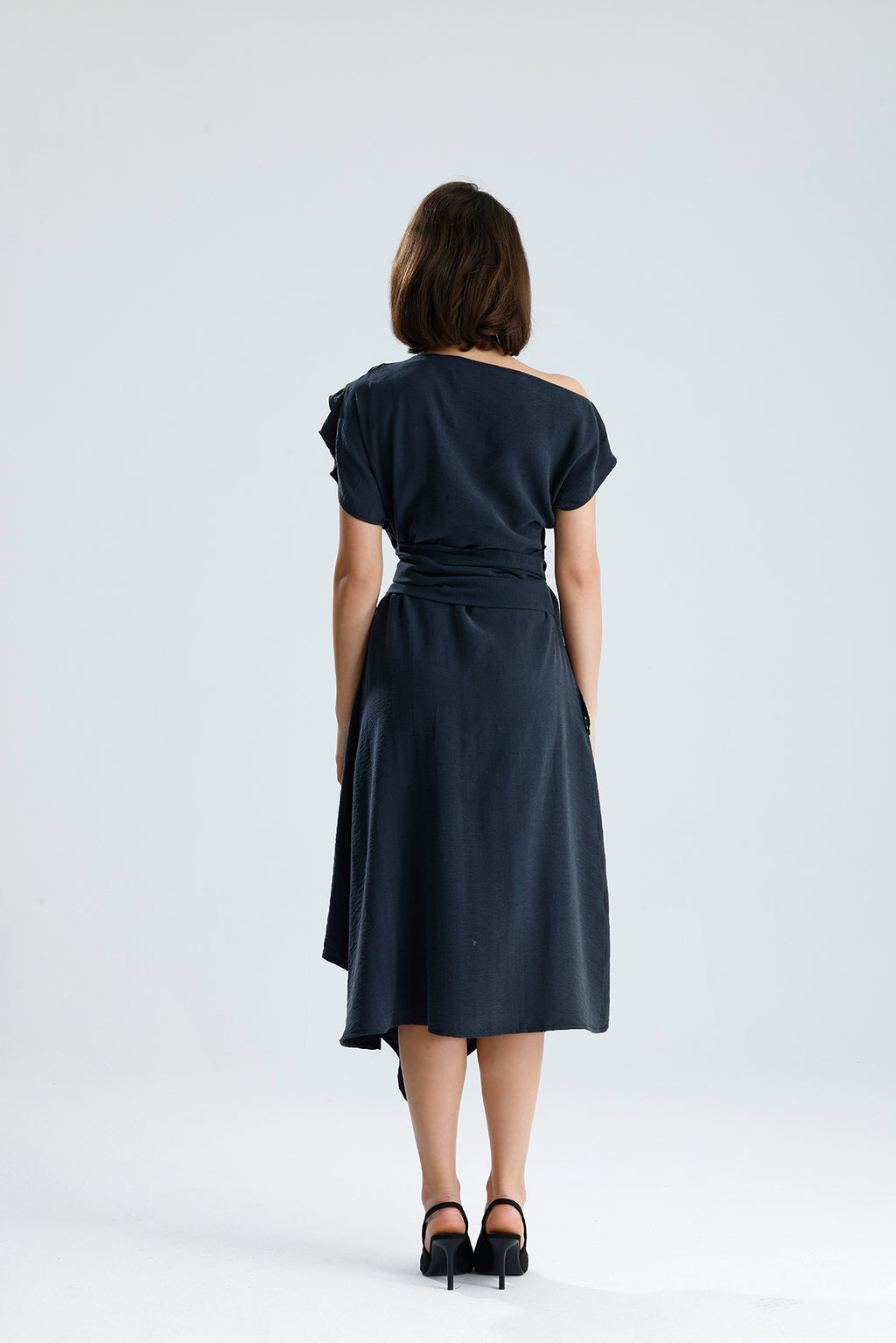 Gray Bloom Asymmetrical Midi Dress