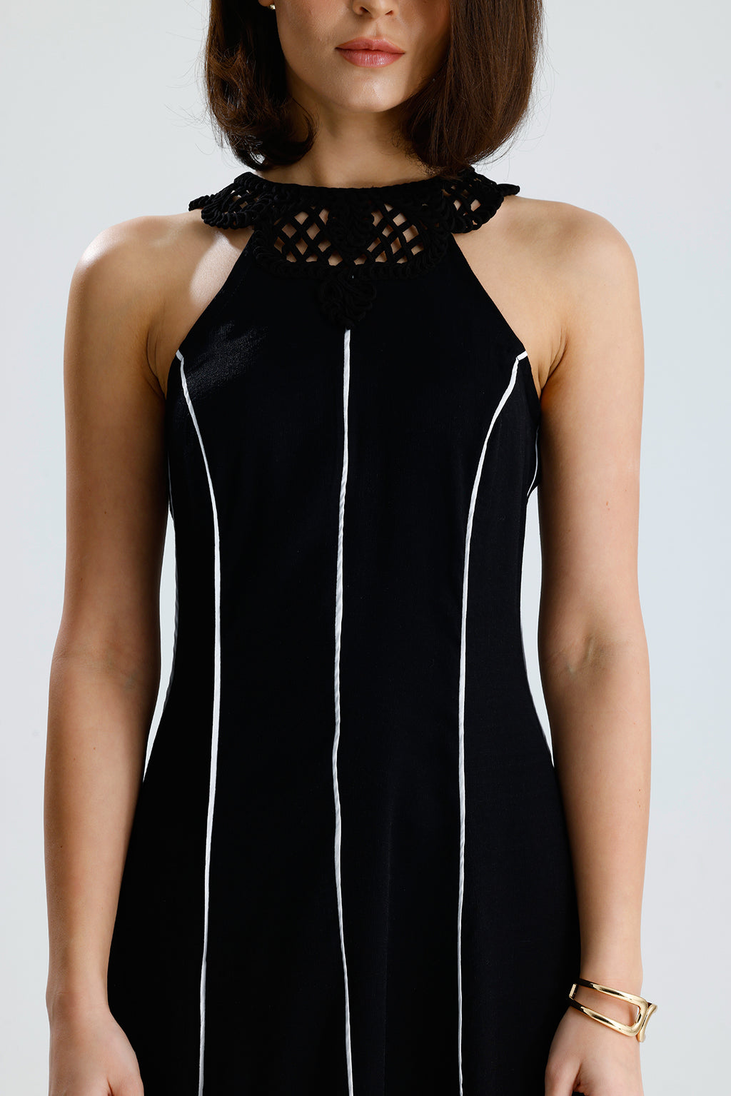 White Line Halter Midi Dress