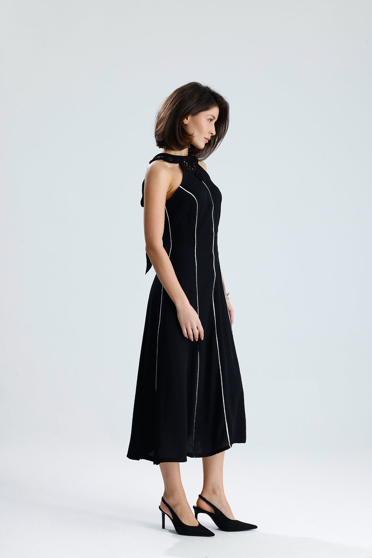 White Line Halter Midi Dress