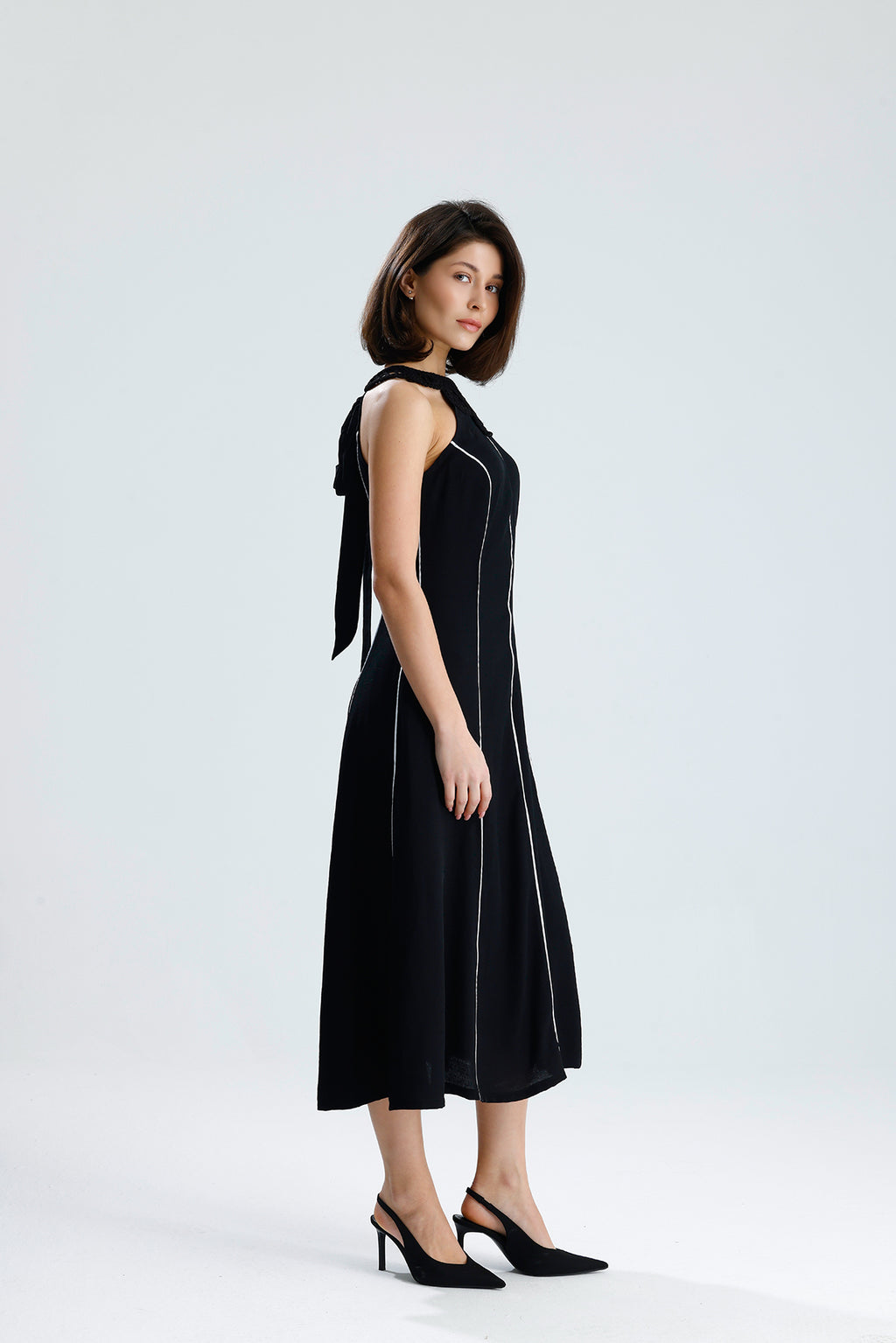White Line Halter Midi Dress