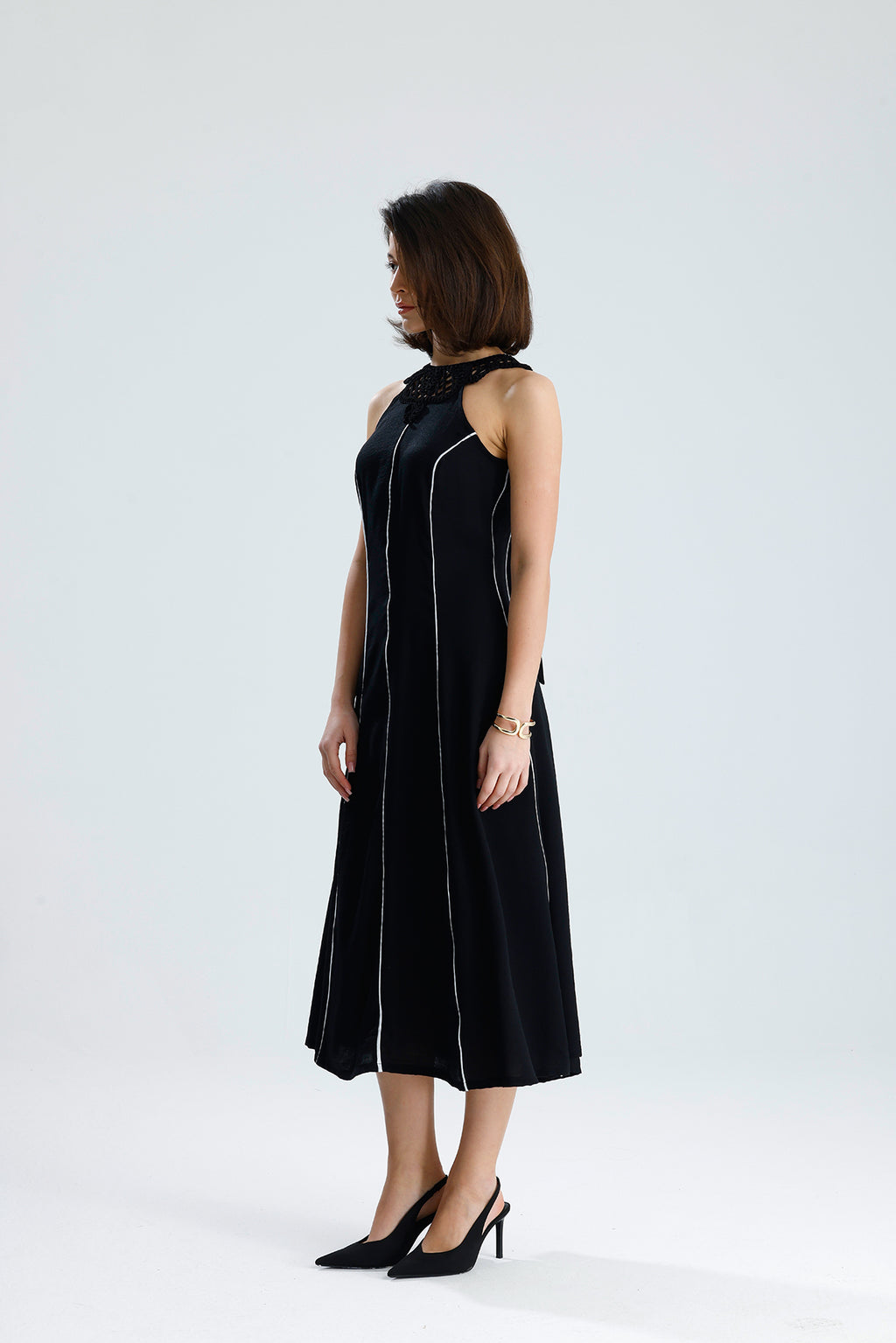 White Line Halter Midi Dress
