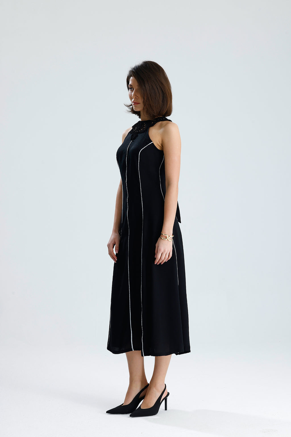 White Line Halter Midi Dress