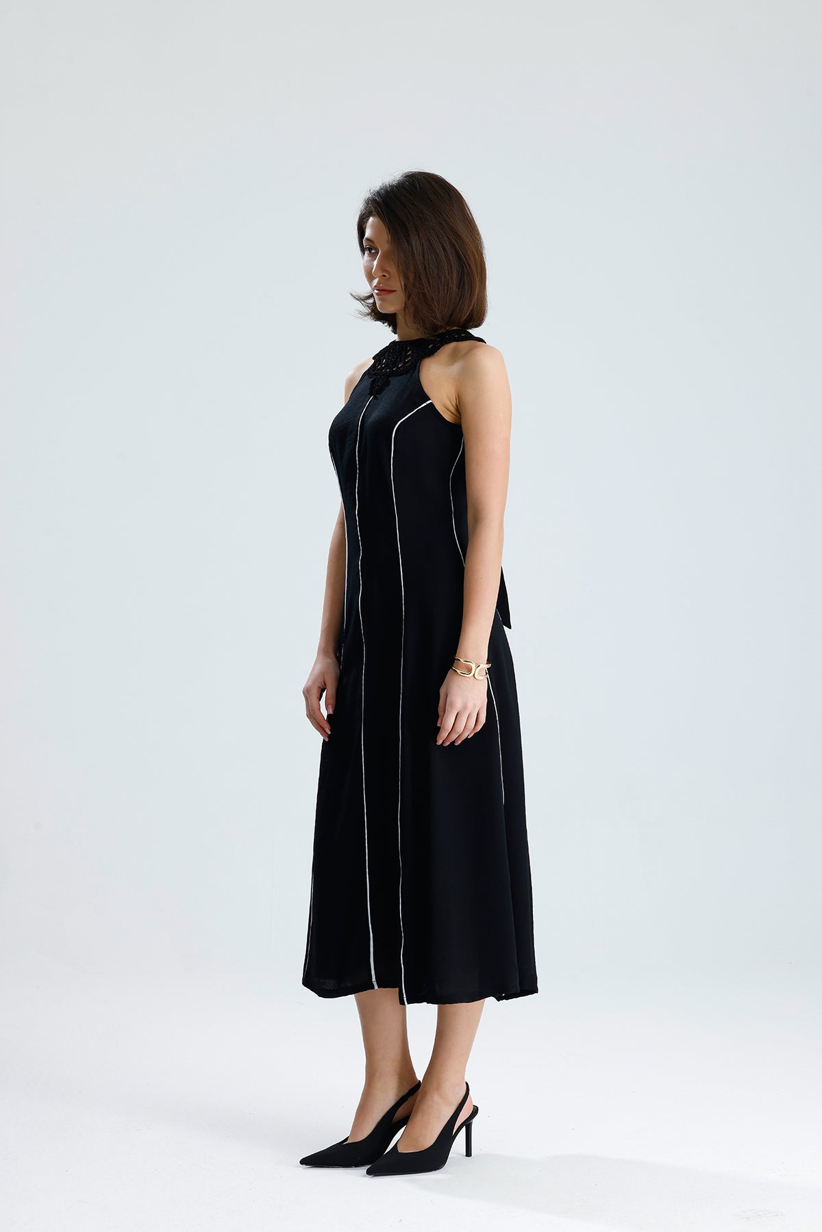 White Line Halter Midi Dress