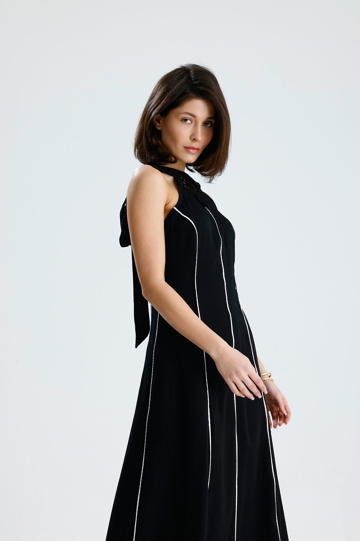 White Line Halter Midi Dress