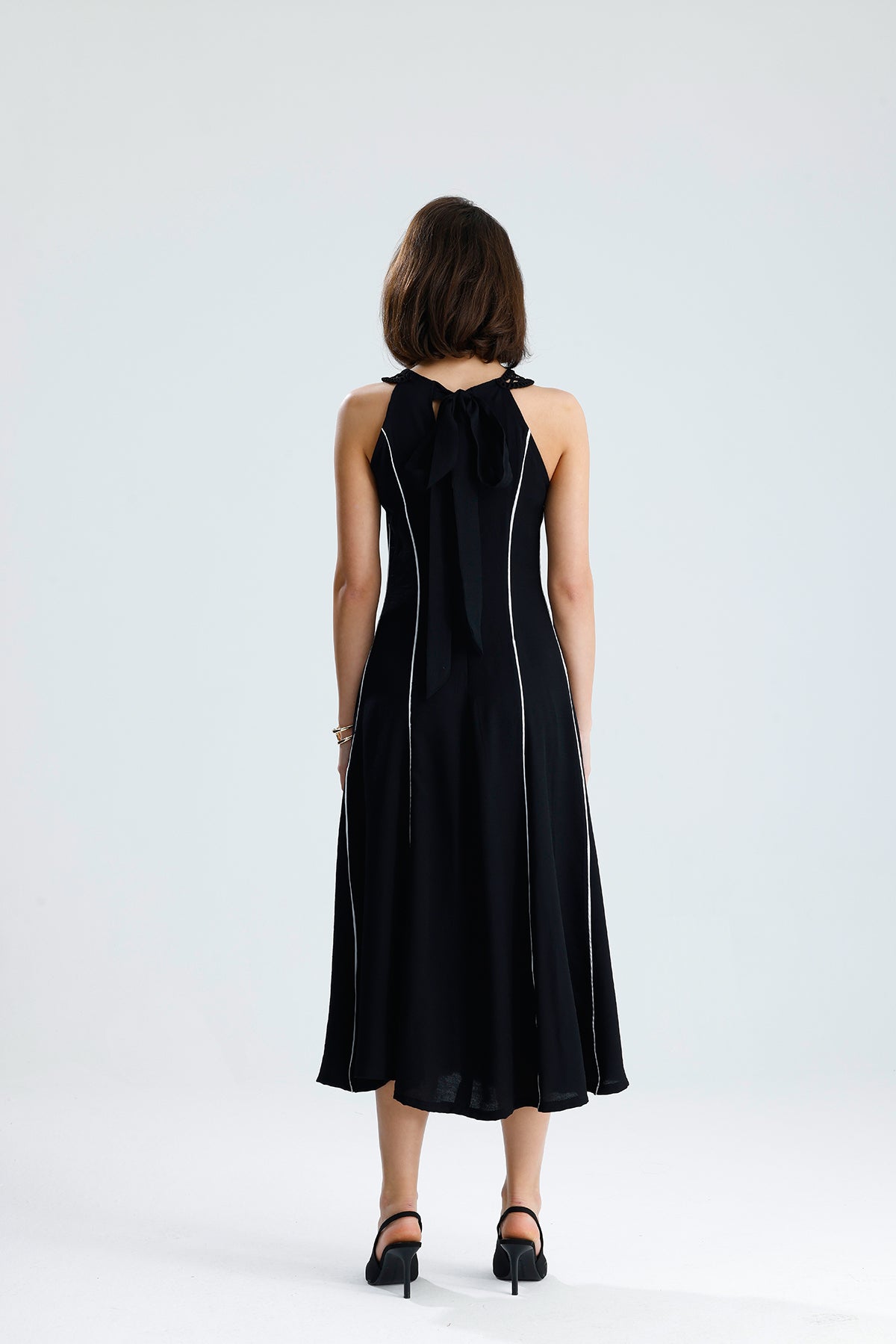 White Line Halter Midi Dress